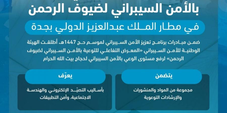 الهيئة الوطنية للأمن السيبراني تطلق «المعرض التفاعلي للتوعية بالأمن السيبراني لضيوف الرحمن» في مطار جدة - ترند نيوز